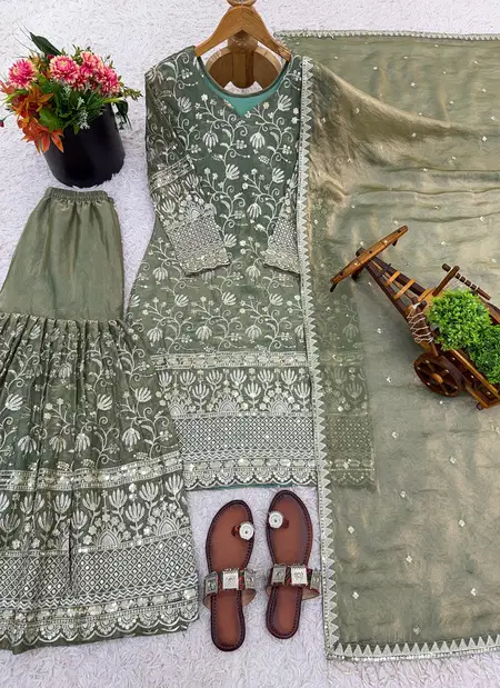 Nsr 883 Silk With Heavy Embroidery Work Top With Sharara Dupatta Wholesale Online